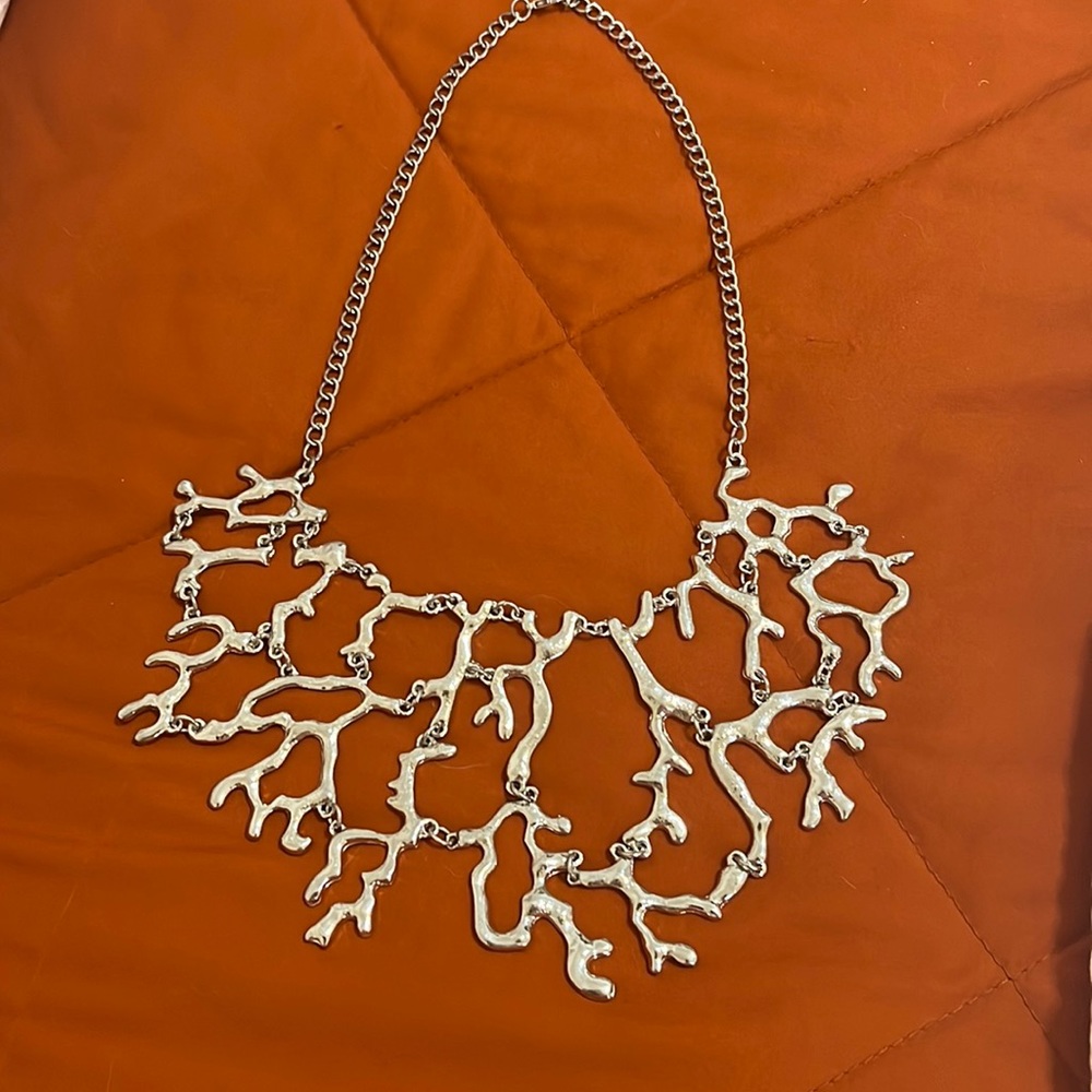 Silver coral style necklace